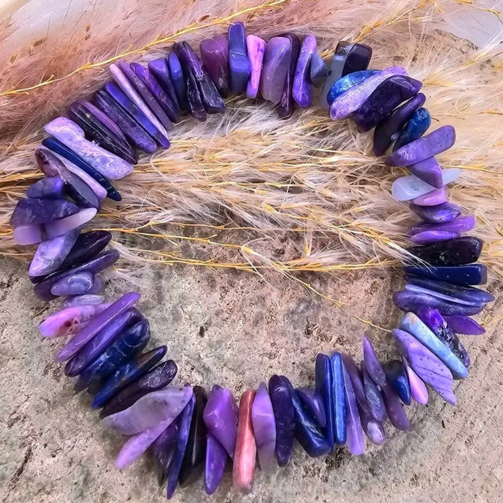 Nature Sugilite Stone Freeform Chips Bracelet.